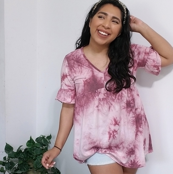 WHAT A DAY TIE DYE RUFFLE TUNIC TOP - Picture 9 of 16